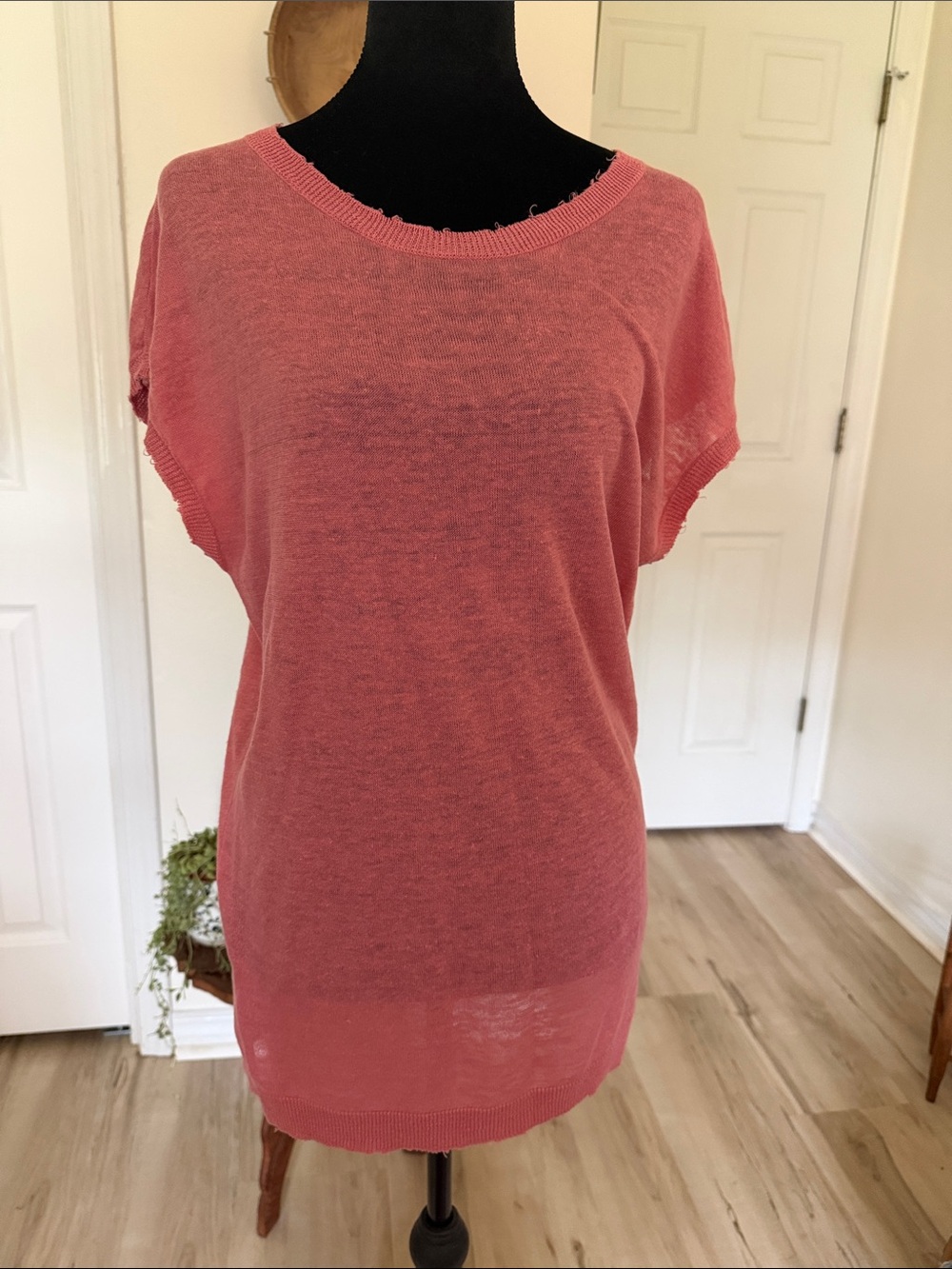 Women's Short Sleeve Lightweight Knit Top - Coral Pink